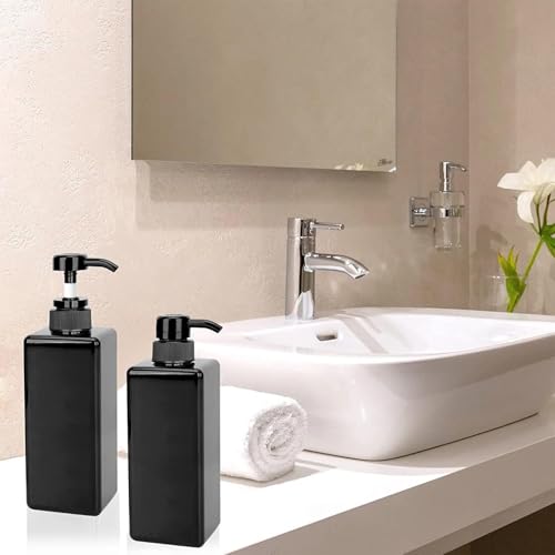 6 Pack Shampoo and Conditioner Dispenser Bottles, 4 Pack 22 Oz & 2 Pack 8 Oz Refillable Square Plastic Pump Bottles for Dispensing Lotions, Shampoo, Conditioner, and Body Wash (Black)