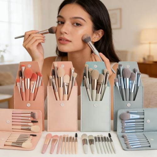 24 Sets Travel Makeup Brush Set Bridesmaid Gift Face Make Up Brushes Angled Blush Brush Foundation Brush with Travel Makeup Bag for Wedding Bridal Gift