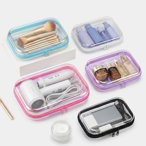 Clear Hard Shell Zipper Case,Toiletries Bag,Makeup Bag,2pcs Large Capacity Water-resistant Toiletry Bag,Portable Travel Organizer and Storage,Bathroom Clear Cosmetic Case for Women