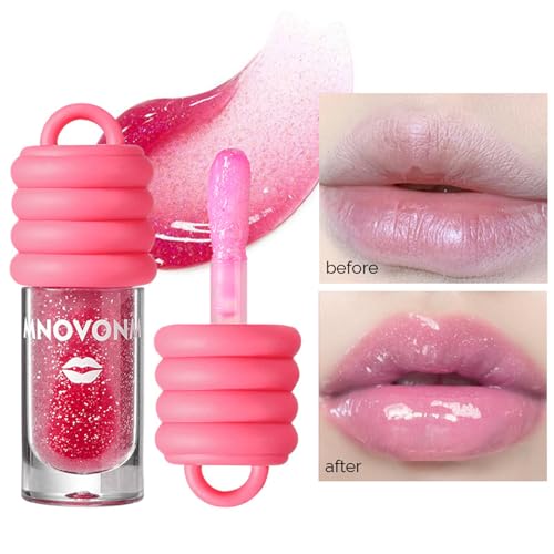 3 Colors Hydrating Lip Oil with Bracelet Keychain, Color Changing Lip Glow Oil Long-Lasting Moisture, Lip Gloss Flavoring Oil With Vitamin E Moisturized Shiny Lips for Girls