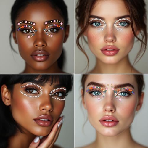 2 PCS Face Gems ? Face Jewels - Self-Adhesive Rhinestone Face Jewels for Makeup, Party & Rave Looks - Eye Gems, Face Glitter, Self- Adhesive Festival Gems, Glitter Tattoo, Face Gems (Multicolor)