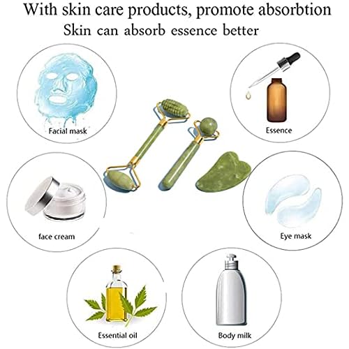3 in 1 Jade Roller & Gua Sha Set - Natural Jade Facial Massager with Textured Roller, Anti Aging Skincare Tools for Face, Eye, Neck Massage, Promote Serum Absorption, Bester Gift for Women & Men
