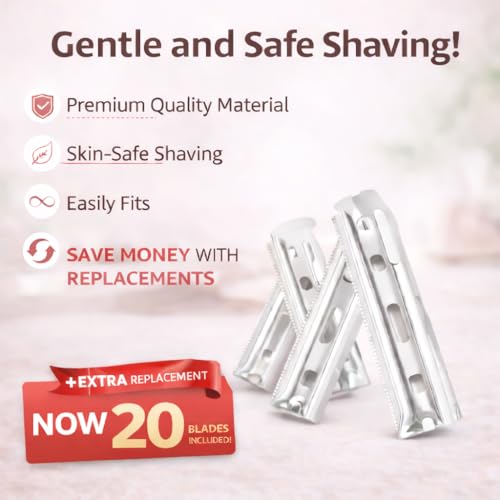 20 Pack Replacement Blades Compatible with Tweezerman Facial Razor,Stainless Steel Face Razor Refills for Women, Peach Fuzz Remover & Exfoliating Razor Blades for Smooth, Radiant Skin