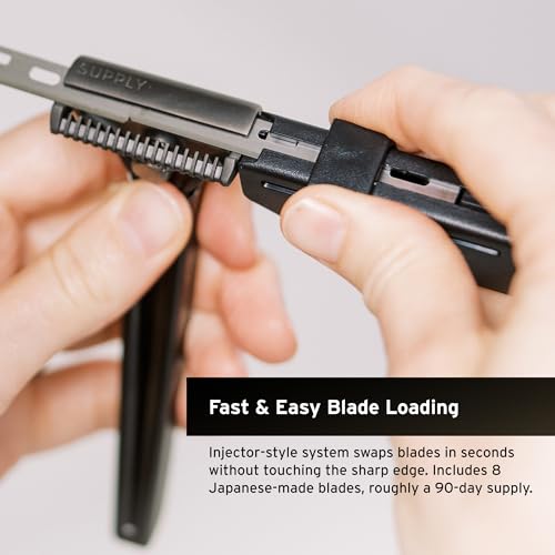 SUPPLY Single Edge SE Blade Refills for Men ? Pack of 8 Japanese-Made Black Label Injector Razor Blades ? Fits the SUPPLY SE Razor, 10-12 Shaves Each