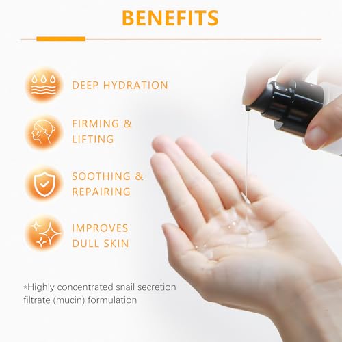 High Concentration Snail Mucin Plumping Serum 100ml 3.38 fl.oz,Hydrating Serum with Snail, Reduce Wrinkles and Fine Lines,Smooth Facial Skin