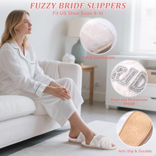 Bridal Shower Gifts Bride To Be Gifts Bride Slippers Mrs Jewelry Box Bride Hair Clip Scented Candle Wedding Engagement Bachelorette Gift for Bride To Be - 7PCS Bride Gift Greeting Card with Gift Box
