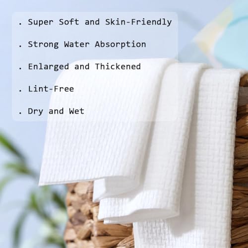 Disposable Face Towels, Facial Cleansing Cloths, Extra Soft Makeup Removing Cleansing 10"¡¿12" Face Towelettes, Skin Care and Makeup Removal, 102% Pure Plant Fiber