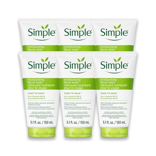 Simple Kind To Skin Moisturizing Face Wash - Facial Cleanser with Vitamin B5 and E - Removes Oil, Dirt, and Other Impurities - Sulfate Free - 6 pc