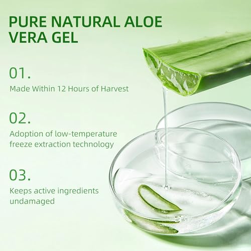 Organic Aloe Vera Gel 17oz for Face and Body & Hair, 99.75% Organic and 100% Pure Aloe Vera Made within 12 Hours of Harvest, Aloe Vera For Deep Moisturizes and Sunburn Relief