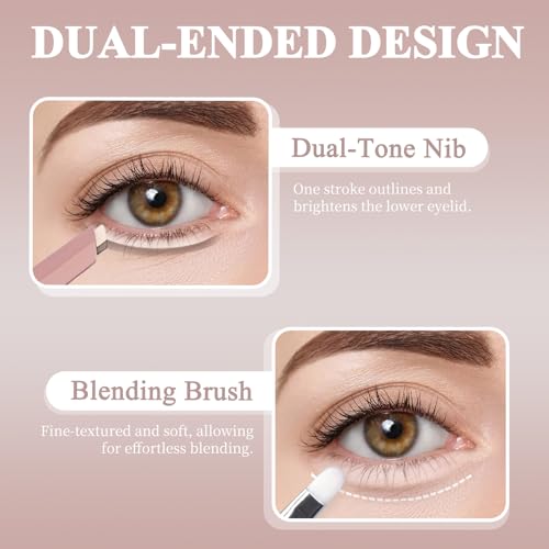 2PCS Under Eye Highlighter Stick with Brush, Waterproof & Smudge-Proof Under Eye Brightener Pencil, Highlighter Makeup Pen, Lying Silkworm Pencil Highlight & Contouring Stick (DC01-Beige)