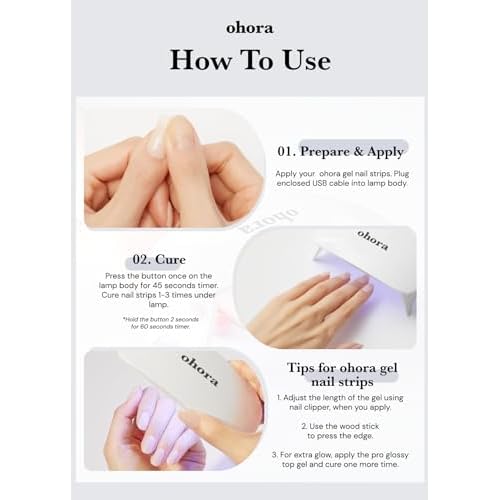 ohora Care LED Lamp for Semi Cured Gel Nail Strips - 6W Max, 2 Timers (45s / 60s), Portable Lamp for Curing Gel Nail Art, for Gel Stickers and Strips Only