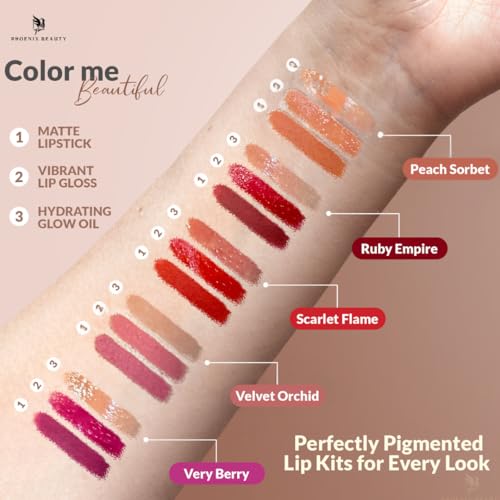 Lip Trio ? Mauve Matte Lipstick + Gloss & Lip Oil | Smudge-Resistant Lipstick + Hydrating Lip Care with Jojoba & Vit-E | Non-Toxic, Vegan Gift Set for Soft Glam (Velvet Orchid)