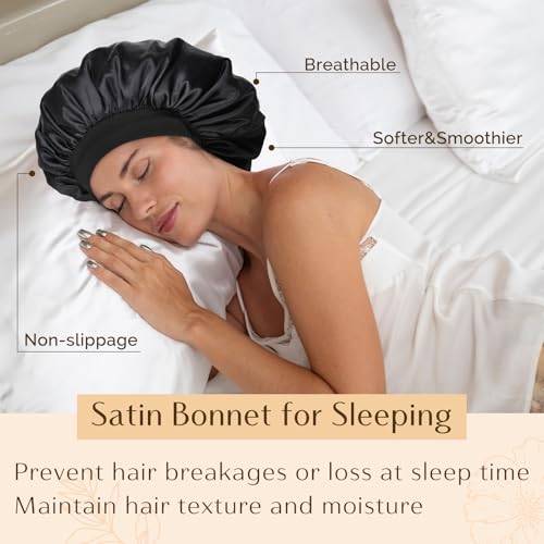 Satin Bonnet Set Includes 1 Satin Bonnet for Man Women(Black) and 1Satin Bonnet for Women(Green)