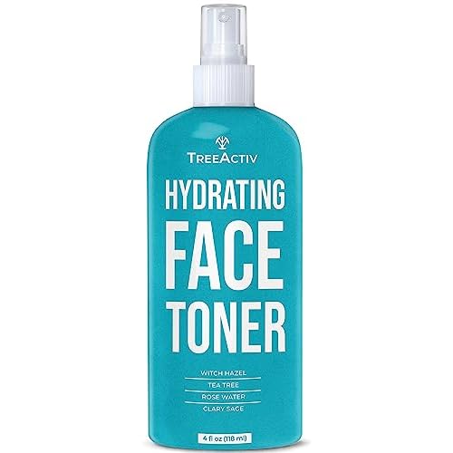 TreeActiv Balancing Herbal Toner | Facial Skin Moisturizer | Witch Hazel | Rose Water | Clary Sage | Tea Tree | Natural Astringent | Alcohol-Free | Reduce Oily Face Acne | Men, Women, Teens | 4 fl oz