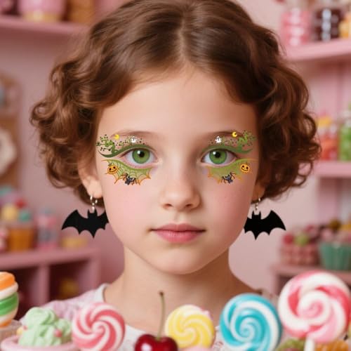 Halloween Temporary Tattoos Colorful Eye Fake Tattoos Halloween Mixed Styles Spider Web Tattoos Waterproof Cute Pumpkin Tattoo Cobweb Ghost Stickers for Kids Body Art Makeup 10 Sheets