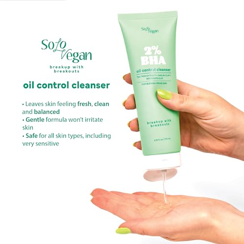 SoloVegan BHA Gel Cleanser | Lightweight, Vegan Korean Skincare for Oily, Acne-Prone Skin (Cleansing Gel, 5.74 fl.oz)