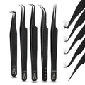 Fiber Tip Lash Tweezers Set for Eyelash Extensions ? Curved Classic, Mega 90 Degree Boot, 45 Degree Angle & Isolation Tweezer, Stainless Steel Precision, Non Slip Professional Application Kit
