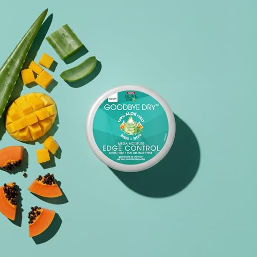 ORS Olive Oil Goodbye Dry Mega Moisture Edge Control Extra Firm Gel with Aloe, Mango & Papaya, Hydration & Nourishing 2.25 Ounces