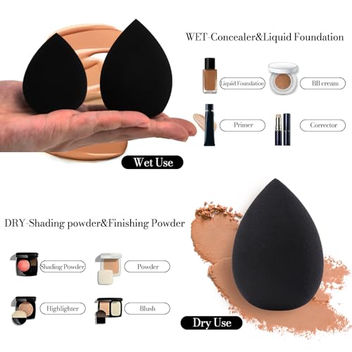 7Pcs Soft Makeup Sponges Set, Latex Free Blender Beauty Sponge for All Skin Types, Professional Application of Liquid, Cream and Powder Makeup, Dry & Wet Use Blender sponge, Black