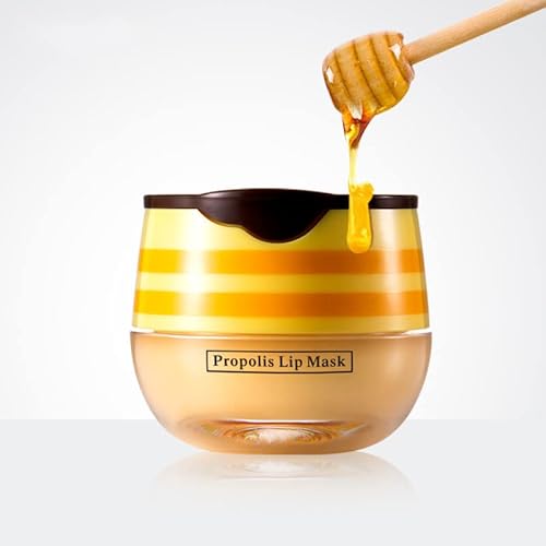 4 Pcs Bee Lip Balm Honey Pot,Honey & Strawberry Lip Mask Propolis Moisturizing Lip Balm. (2Pcs Honey &2Pcs Strawberry)