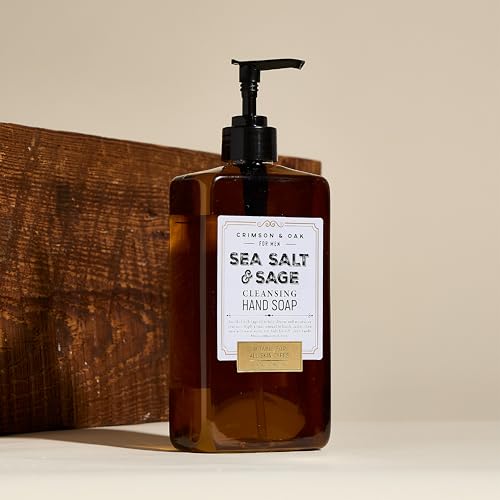 Body Prescriptions Crimson & Oak Men's Deep Cleansing Hand Soap with Pump Dispenser, 17 Fl Oz (Pack of 2), Sea Salt & Sage