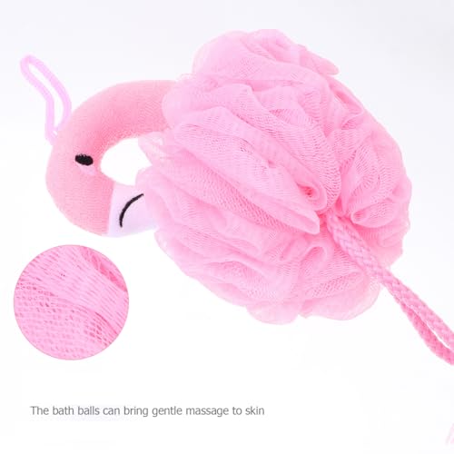 Beaupretty Flamingo Bath Balls for Kids 6 Pcs - Soft Shower Sponges with Gentle Skin Massage and Deep Cleansing for Home and Hotel Bathing 10.23X4.72X7.08 Inches