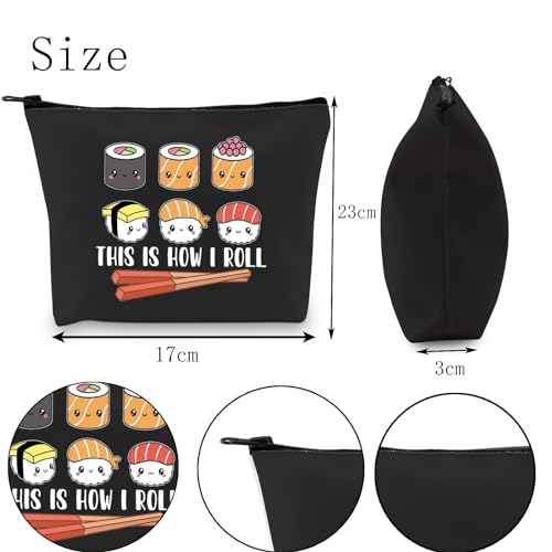 POFULL Sushi Lover Gift This Is How I Roll Cosmetic Bag Sushi Party Gift Japanese Cuisine Sushi Lover Gift (Black Sushi Bag)