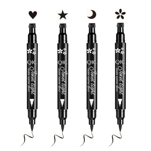 Face Stamp & Eyeliner Set, 4 PCs Black Shape Stamps and Felt Eye Liners, Dual ended 2-in-1 Eye Makeup Pen