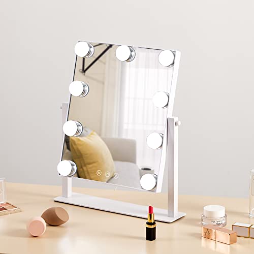 HIEEY Hollywood Vanity Mirror with Lights, Makeup 9 Dimmable Bulbs Three Color Lighting Modes, and 5X Magnification Mirror, Smart Touch Control, 360¡ÆRotation (White)