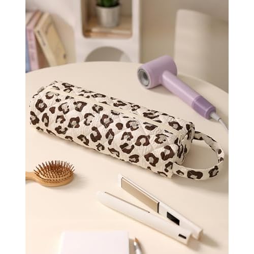2Pcs Soft Hair Tools Travel Bag Quilted Carrying Case for Shark Hair Air Wrap Dryer Case Cosmetics Toiletry Organizer, Gift for Women (Leopard)