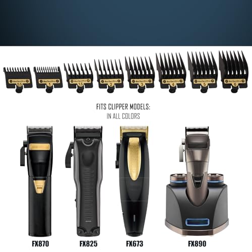 8PACK Premium Clipper Guards Compatible with BaByliss Barberology FX825, FX870, FX880, and FX673, Trimmer Replacement Guards for Babyliss Clippers, Black