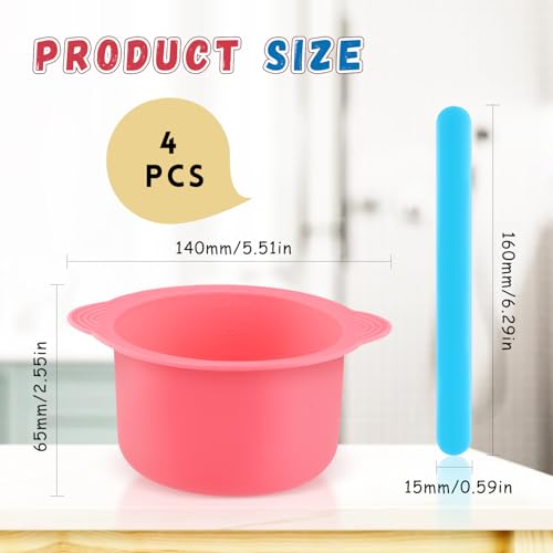 4 Colors 500ml Silicone Wax Warmer Liner,Replacement Waxing Pot for Hair Removal,Nonstick Wax Melt Liner with 2 Pcs Silicone Stirring Rod