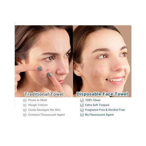 100 Count 2 PACK, Disposable Face Towel, Large Size 10"X 12", Disposable Face Cloths, 100% Biodegradable Towel, Skin Soft and Thick for Washing