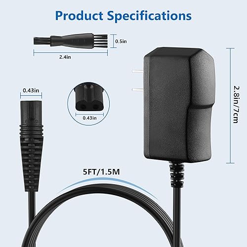 12V Charger for Braun Shaver 9 8 7 6 5 3 1 XT5 Series, Power Cord for Braun S3 S6 S7 S8 S5 S9 S1 Electric Razor 3040s 340s 9385cc 370 720 760cc 790cc 720s-4 7865cc 9090cc 9330s 5018s (5Ft)