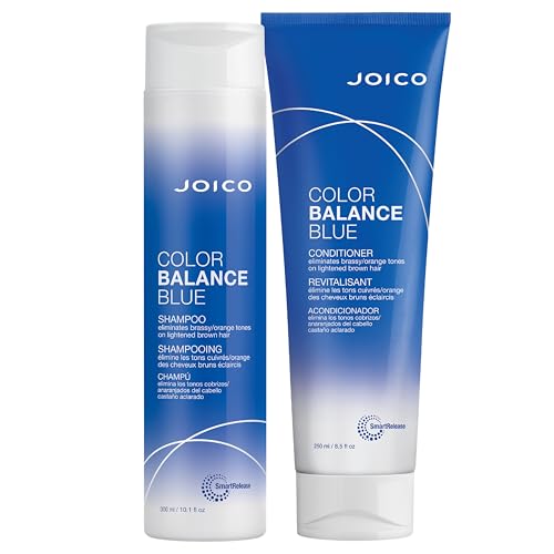 Joico Color Balance Blue Shampoo and Conditioner | For Lightened Brown Hair | Eliminate Brassy Orange Tones | Boost Color Vibrancy & Shine | Protect Against Harmful UV Radiation
