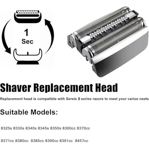 83M Replacement Head Compatible With Braun Series 8, 83M Wet and Dry Replacement Foil and Cutter for Braun Electric Shaver S8, 8370cc, 8340s, 8350s, 8467