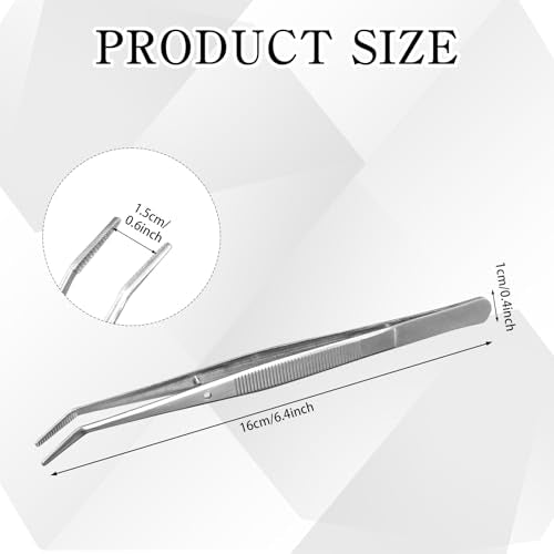 12 Pcs Stainless Steel Tweezers Multipurpose Sewing Machine Forceps Bulk with Curved Serrated Tip for Crafting (Silver)