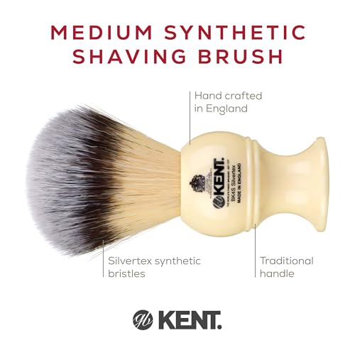 Kent BK4S Shaving Brush with Ultra-Soft Silvertext Synthetic Bristles and Faux Ivory Resin Handle to use with Shave Cream or Soap for a Perfect Lather. Luxury Shaving Since 1777, Made in England