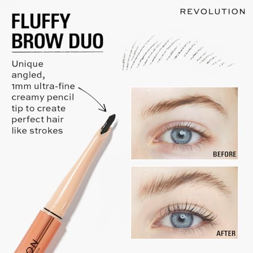 Revolution, Fluffy Brow Filter Duo, 2-in-1 Eyebrow Pencil & Gel, Enhances & Shapes Brows, Vegan & Cruelty Free, Medium Brown, 1 piece