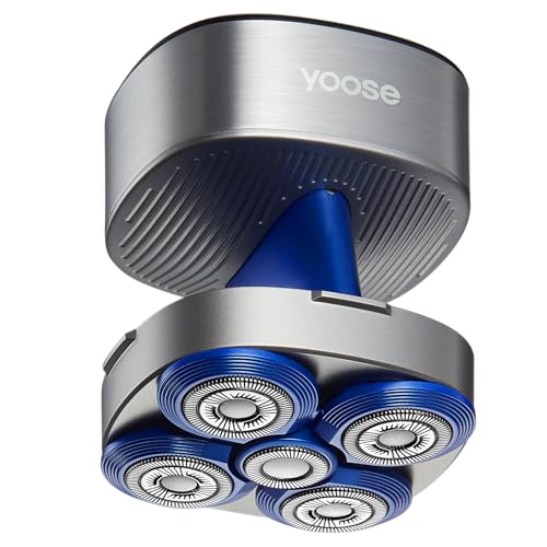 yoose Head Shavers for Bald Men, IPX7 Skin Close Electric Razor for Men (Ergonomic Design, USB-C, 90-Min Usage, 5 Floating Cutting Heads), Intelligent PID Control, Battery Indicator, H5 Silver