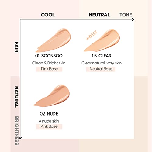 AMUSE SEOUL Dew Jelly Vegan Cushion Foundation (1.5 CLEAR) | dewy, glow, long-lasting, double coverage, clean beauty, lightweight, natural look, foundation for sensitive skin, hydrating cushion