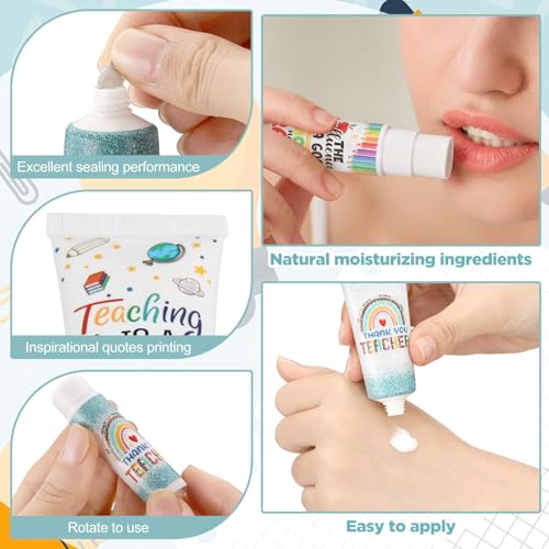 Loopeer 30 Sets Teacher Appreciation Gifts Bulk 5 Style Travel Size Lip Balm and Hand Cream Thank You Gift Sets for Teacher Staff Team Woman Man Office Supplies Back to School Party Favors