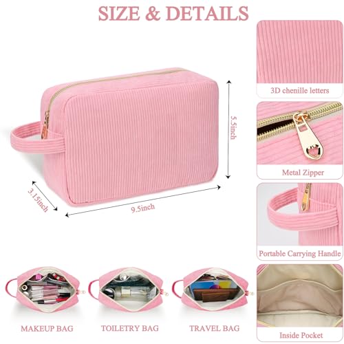 Personalized Initial Makeup Bag Trendy Stuff Corduroy Cosmetic Bag Travel Toiletry Bag, Valentine¡¯s Day Gift Makeup Organizer Case & Makeup Pouch for Women teen Girls Mom Girlfriend Wife