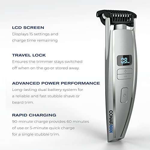 ConairMAN Beard Trimmer for Men, for Face and Mustache, Wet/Dry Beard and Stubble Trimmer, Flex Contouring Head with 15 Precise Settings and Premium