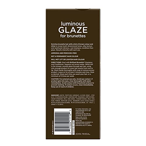 John Frieda Brilliant Brunette Luminous Glaze, Hair Gloss Enhances Rich Color and Boosts Shine for Silky Brunette Hair, Enhances While Mending Damaged Hair Surfaces, 6.5 Oz