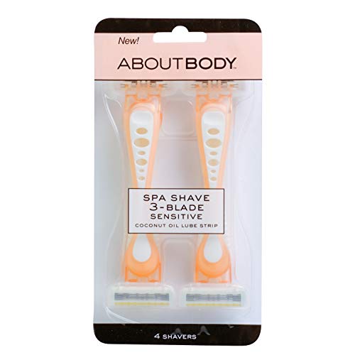 About Face Body Spa Shave 3-Blade Sensitive Disposable Razors With Coconut Oil Lube Strip, 4 Count (Pack of 2)