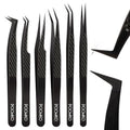 Fiber Tip Lash Tweezers for Eyelash Extension, High Precision Eyelash Tweezer Set with Diamond Grip, Lash Extension Tweezer Kit for Classic & Volume Lashes, Must-Have Tweezers for Lash Artists