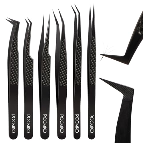 Fiber Tip Lash Tweezers for Eyelash Extension, High Precision Eyelash Tweezer Set with Diamond Grip, Lash Extension Tweezer Kit for Classic & Volume Lashes, Must-Have Tweezers for Lash Artists