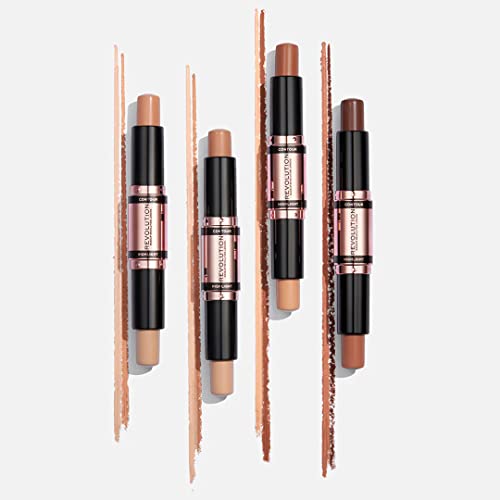 Revolution Beauty London, Fast Base Contour Stick, Dual Ended, Sculpts & Defines Face, Lightweight, Blendable, Dark, 2 X 0.15 Oz (Pack of 2)
