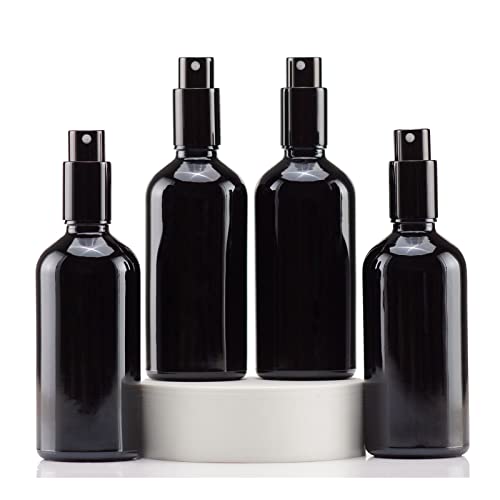 YIZHAO Black Glass Spray Bottles 4oz, with Small Fine Mist Spray, Metal Cap, Refillable for Essential Oil,Travel,Cleaning,Perfume,Aromatherapy,Makeup ? 4 Pcs